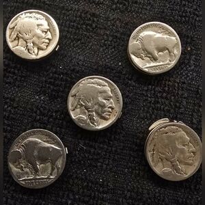 Set of 5 Vintage Buffalo/Indian Head Nickel Button Covers